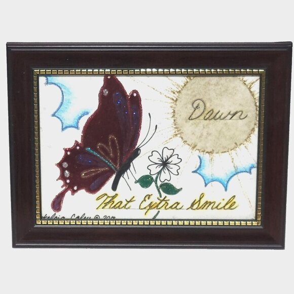 Butterfly Sun Flower Original Painting Artwork Framed Dawn That Extra Smile 5x7 - Picture 1 of 2